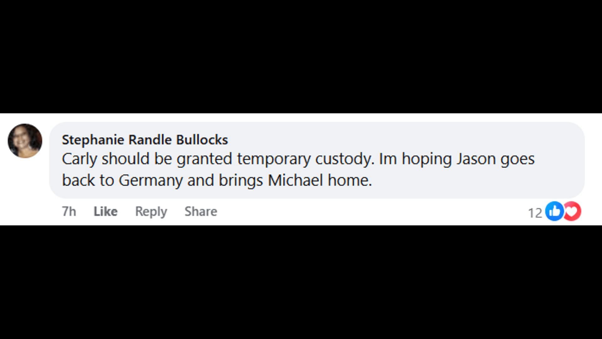 A post made by a fan, saying Carly should be granted temporary custody (Image via Facebook/General Hospital Fans - Official)